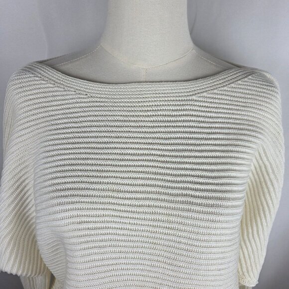 Vince Sweater Size Large White Cotton Rib-Knit Boat Neck Dolman Sleeve Ivory - Picture 2 of 10